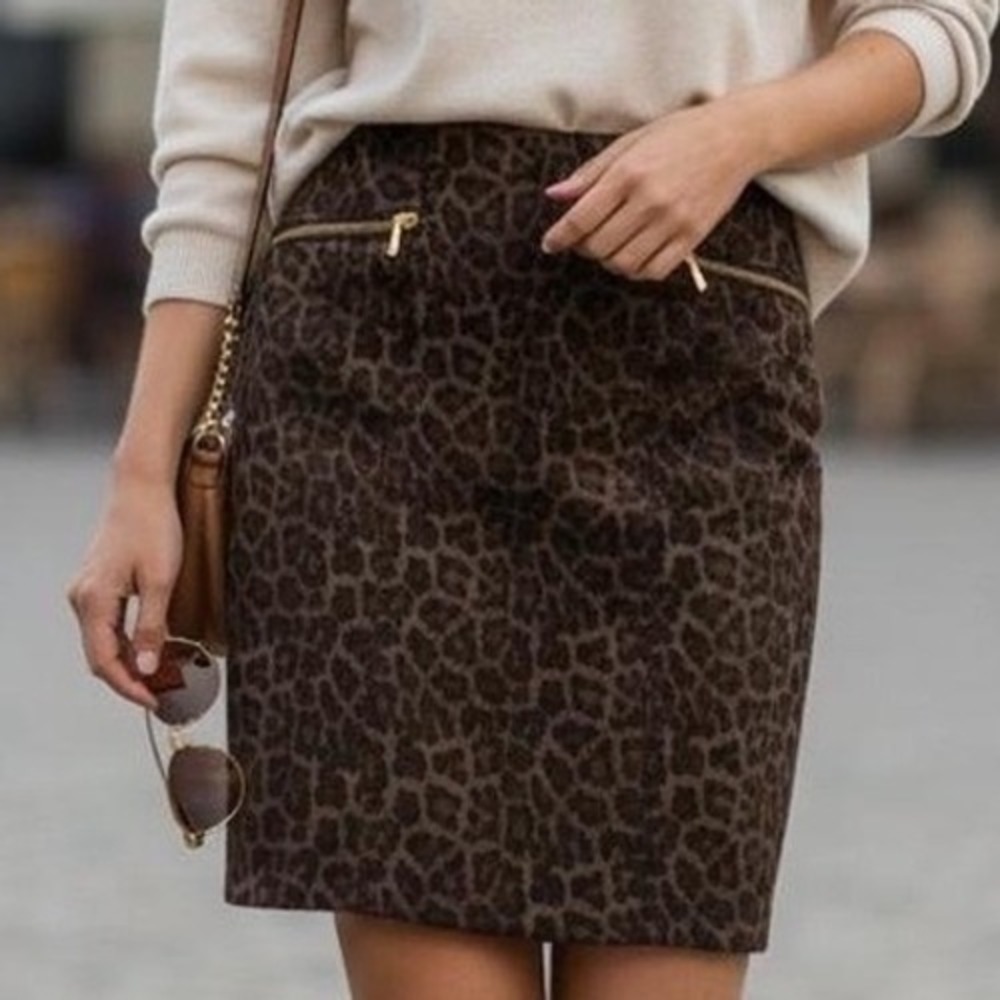 Michael Michael Kors Pencil Skirt Womens 8 Brown Leopard PreLoved